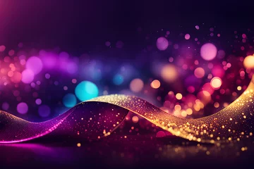 Keuken foto achterwand digital glittering waves purple pink  particle abstract bokeh background © chinthaka
