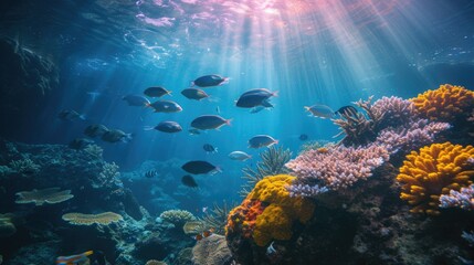 Fototapeta na wymiar Underwater Paradise: Vibrant Coral Reef with Tropical Fish