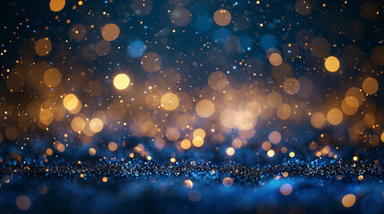 Blue Background with Golden Light Particles and Blue Lights