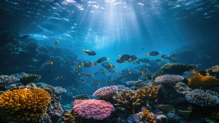 Naklejka na ściany i meble Underwater Paradise: Vibrant Coral Reef with Tropical Fish