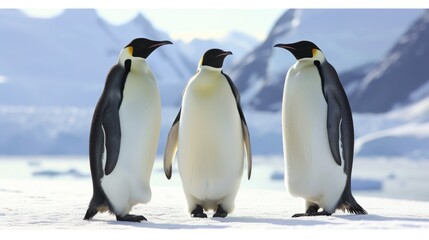 Majestic Trio of Emperor Penguins in Antarctic Wilderness