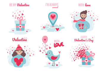 Set of valentines day vector illustrations. Flat style design.
