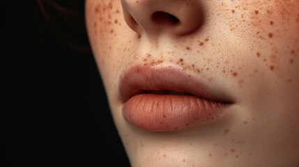 Close-Up of a Person's Lips with Freckles and Rich Complexion
