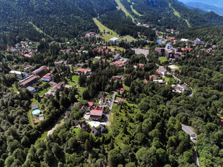 An aerial perspective captures the tourist accommodation units in Poiana Brașov, a leading...