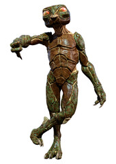 3D Rendering Green Alien on White