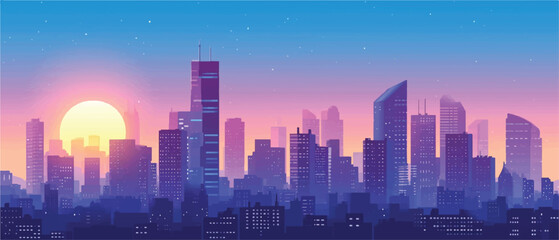 City of background with dusk panorama nuance illustration vector - obrazy, fototapety, plakaty