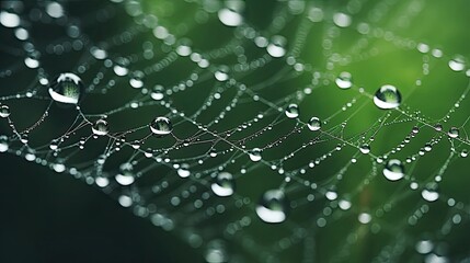 Detailed, macro capture, dewy, spiderweb, intricate details, shimmering droplets, delicate strands. Generated by AI.