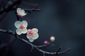 Cherry blossom on black background. Background image. Created with Generative AI technology