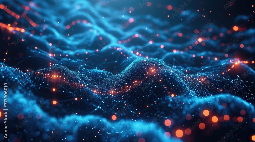 Poster block chain and cloud data. abstract futuristic technology background. generative ai.