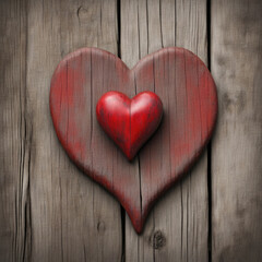 Two wooden hearts on old boards. Valentine's day concept