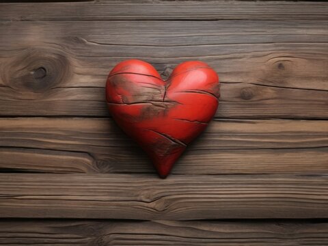 A heart painted with red paint on a wooden surface. Valentine's day concept