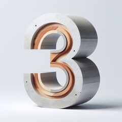 3 digit shape created from concrete and wood. AI generated illustration