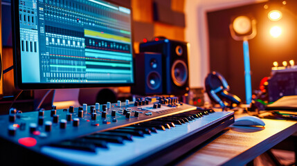 Music producing equipment in a home music studio