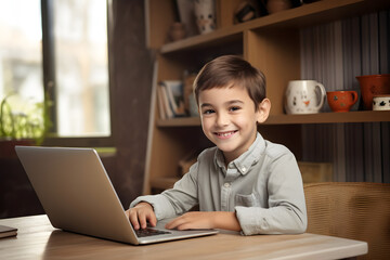 Boy doing homework on a laptop