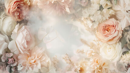 Floral template for a wedding greeting card with free copy space in double exposure