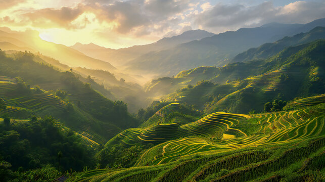 A beautiful scenery of green terraced fields