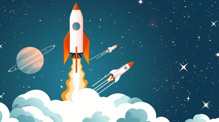 Rocket launch The rocket launch serves as a powerful metaphor for the strategic planning and lift-off of the startup