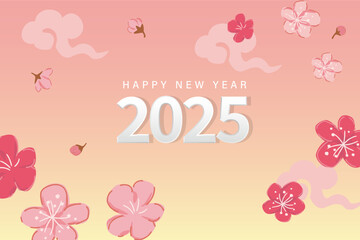 Happy new year 2025, Vector new year background design template, new year numbers and text, flowers.