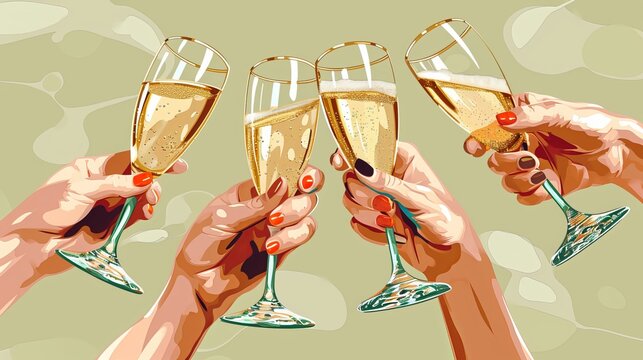 Illustration of women's hands making a toast