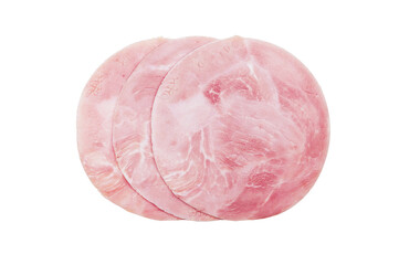 Piece of round ham isolated on white background, pork ham sliceed, with png.