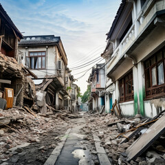lifestyle photo earthquake damage in asia. - obrazy, fototapety, plakaty