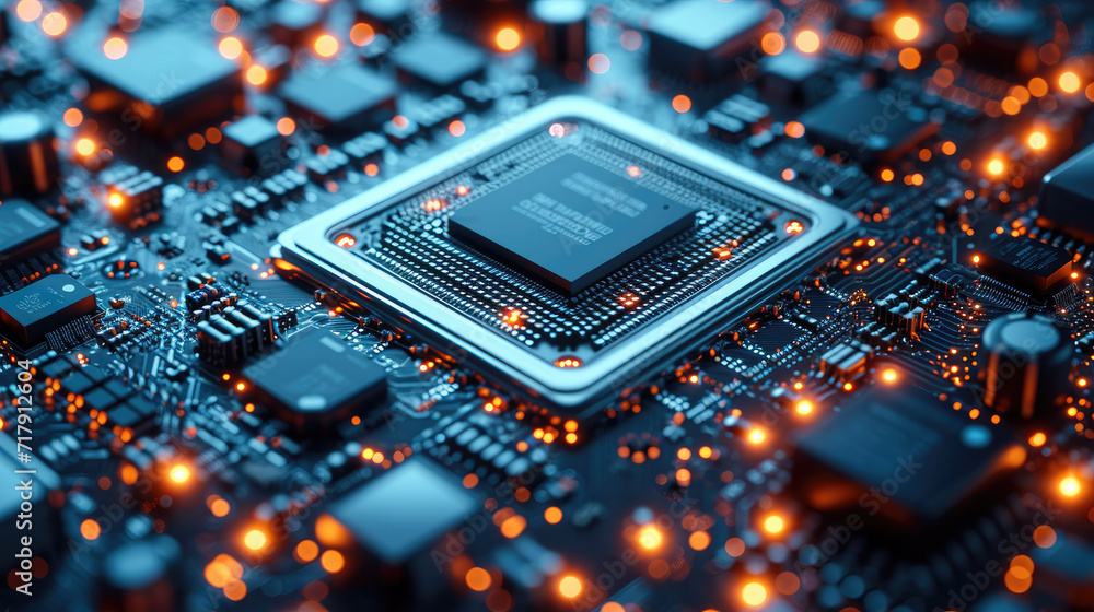 Poster background of high-quality keynotes with semiconductors at the center. generative ai.