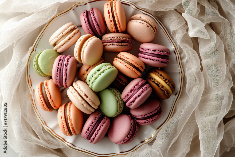 Poster parisian chic macaron display. background image. created with generative ai technology