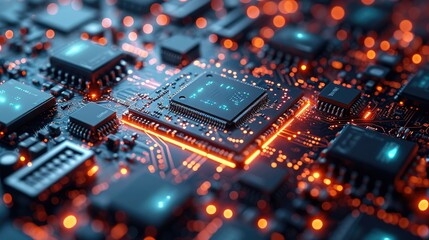 Fototapeta premium Background of high-quality keynotes with semiconductors at the center. Generative AI.