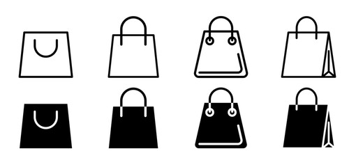 Retail shopping carry bag vector icon set. gift shopper bag sign. supermarket shopping bag symbol collection. - obrazy, fototapety, plakaty