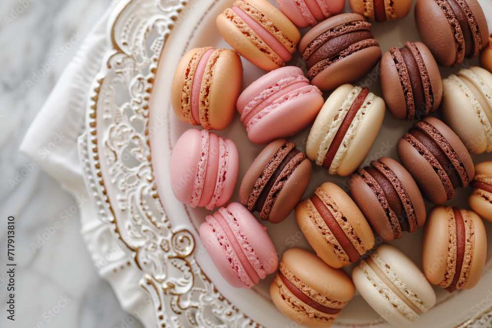 Poster parisian chic macaron display. background image. created with generative ai technology