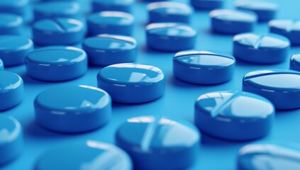 3d rendering blue pill pills abstract on a blue background, in the style of monochromatic.