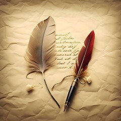 letter with rose and feather Romantic love concept In the Valentine's Day