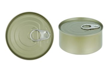 Metallic can with a key opener isolated transparent background with png.