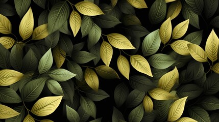 A black background contrasted with green and gold leaves