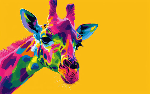girafa  design de adesivo, arte, criativo, cores fortes, fundo de cor s&oacute;lida