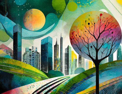 Abstrakcyjny surrealistyczny obraz, kubizm dadaizm, dekoracja ścienna generative ai