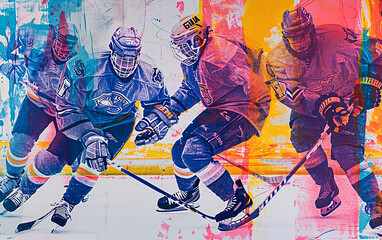 hockey Colagem, estilo pop, retratos impressos em risografia em papel