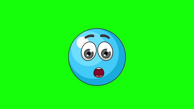 Amazed face emoticon of sour ball blue candy character animation