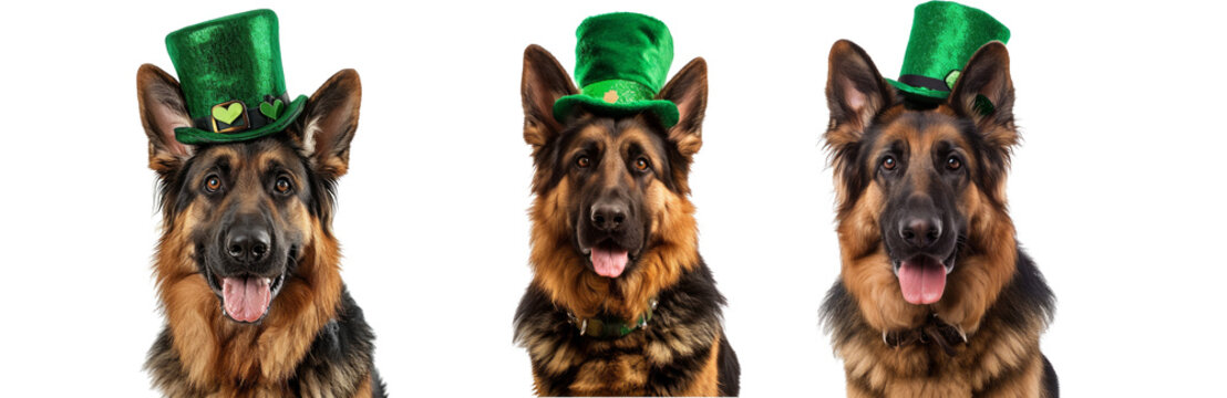 German Shepherd with st patricks hat png white background