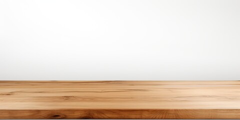 Wooden table on white background for product display or montage purposes.