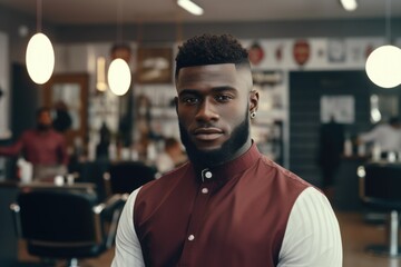 Portrait of a black man in a barbershop