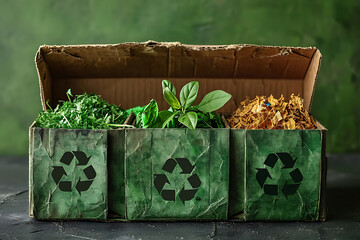 The concept of using biodegradable materials, cardboard box in craft paper, paper boxes for garbage