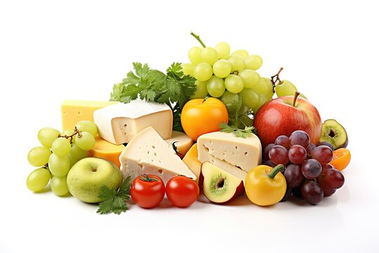 a group of fruits and vegetables on a white background