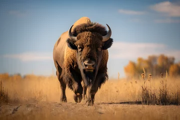 Foto auf Acrylglas Antireflex Büffel, Bison in der Prärie, erstellt mit generativer KI © rawku5