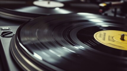 Black Vinyl Record Closeup. Macro Image of a Long Play. Sound tracks on a vinyl record