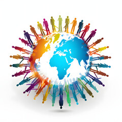 People forming a circle around the globe, representing unity isolated on white background, pop-art, png
