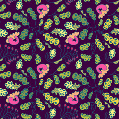 Vector seamless nature pattern with chaotic leaves