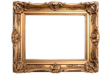 Old gilded golden wooden frame isolated with clipping path inside and outside