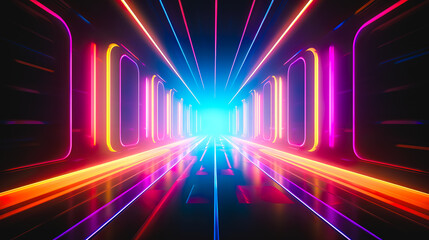 仮想空間のネオンライトのトンネルのイメージ背景
