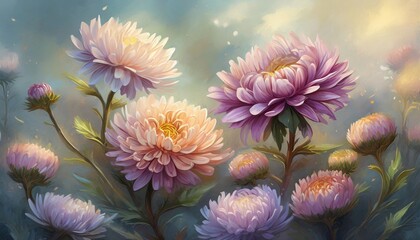 Illustration of aster flowers. Beautiful floral composition.